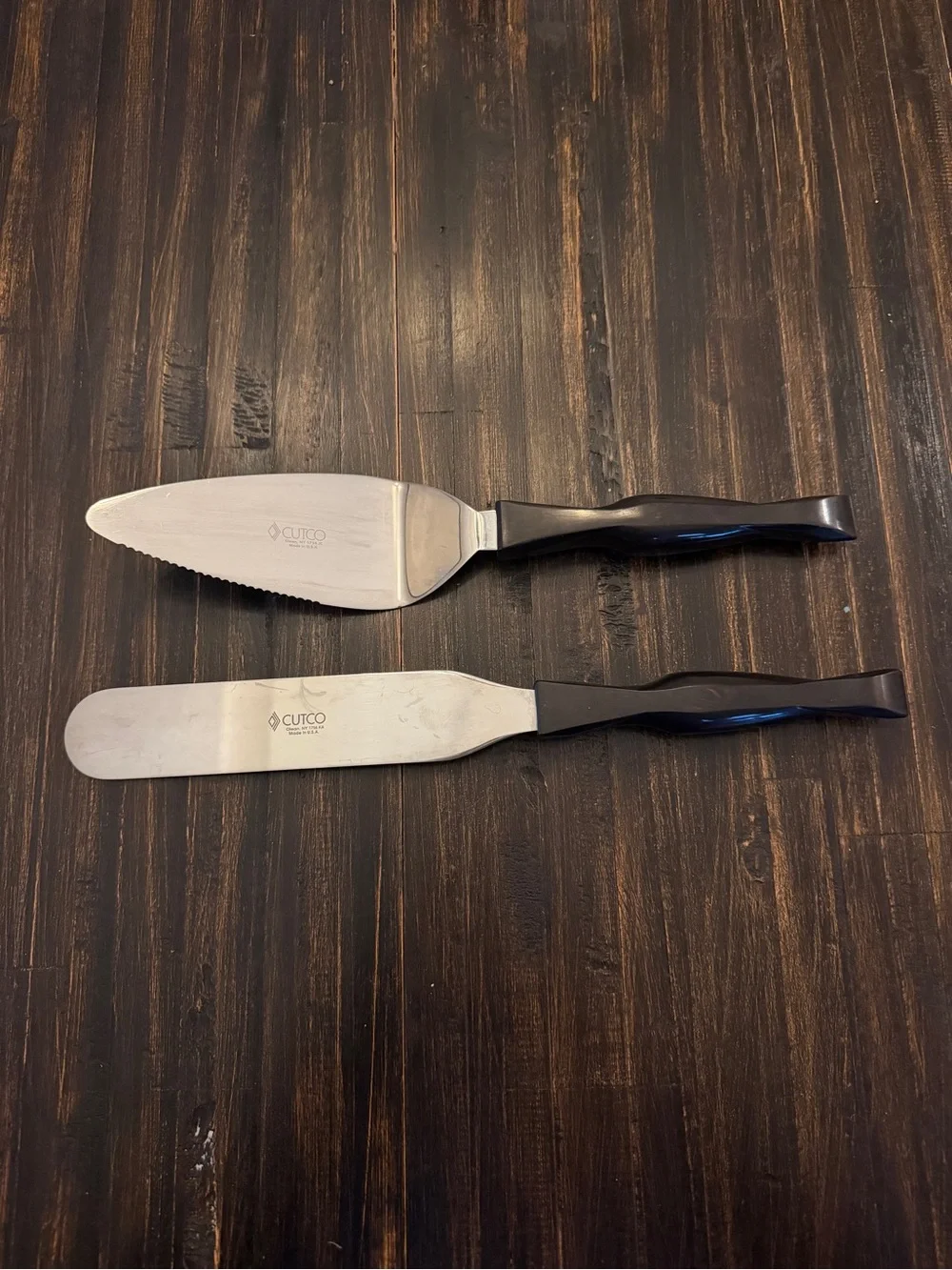 CUTCO 1754 Pie Cake Server & 1756 Frosting Spatula Brown Handle USA Bakers Set